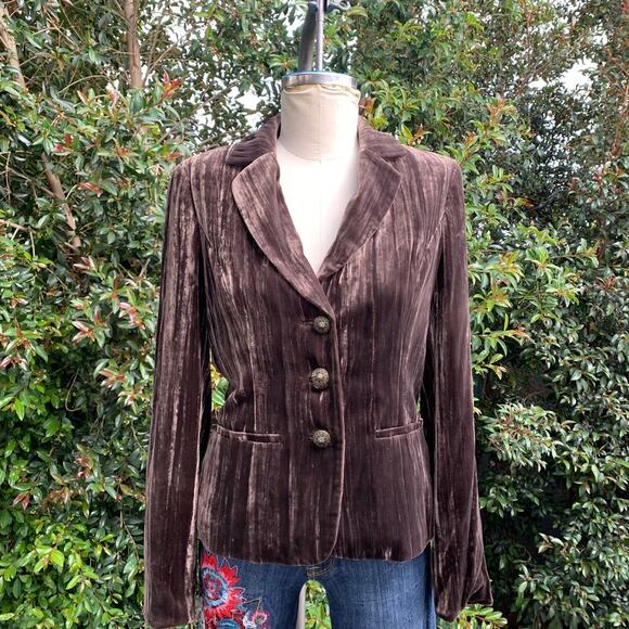 Tesori Brown Velvet Silk Retro Blazer Women’s 6 - Picture 1 of 9